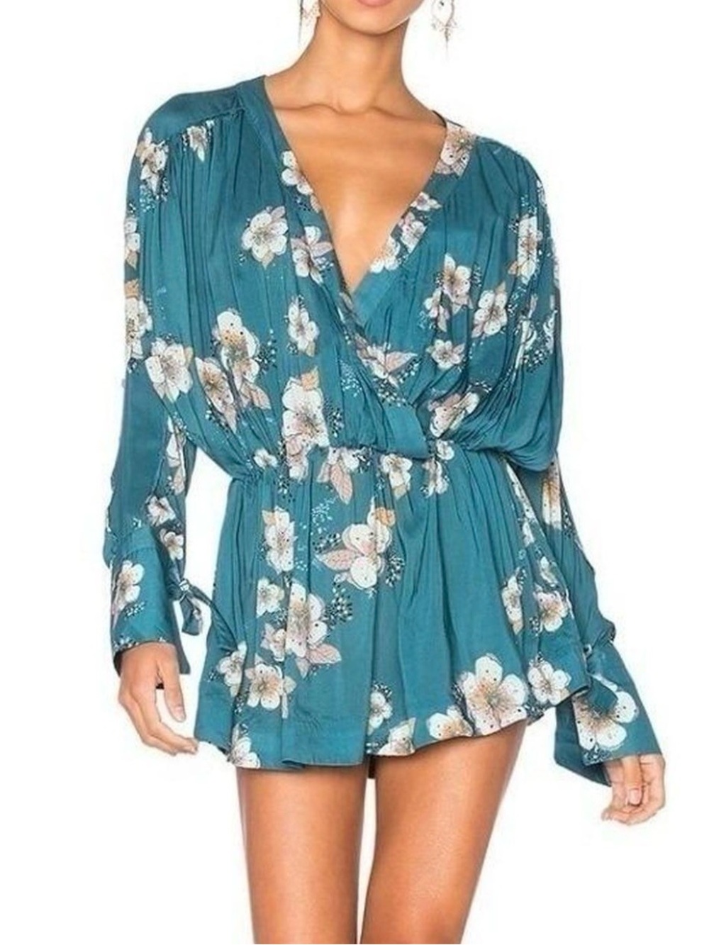 Free People Boho Tuscan Floral Tunic Mini Dress Sz S